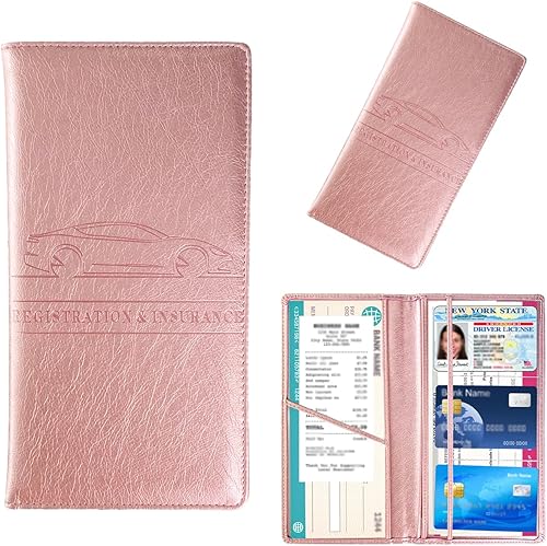 Miniatura 15 de Kewucn Soporte para registro y seguro de automóvil, organizador de cuero para guanteras con cierre magnético, estuche de accesorios