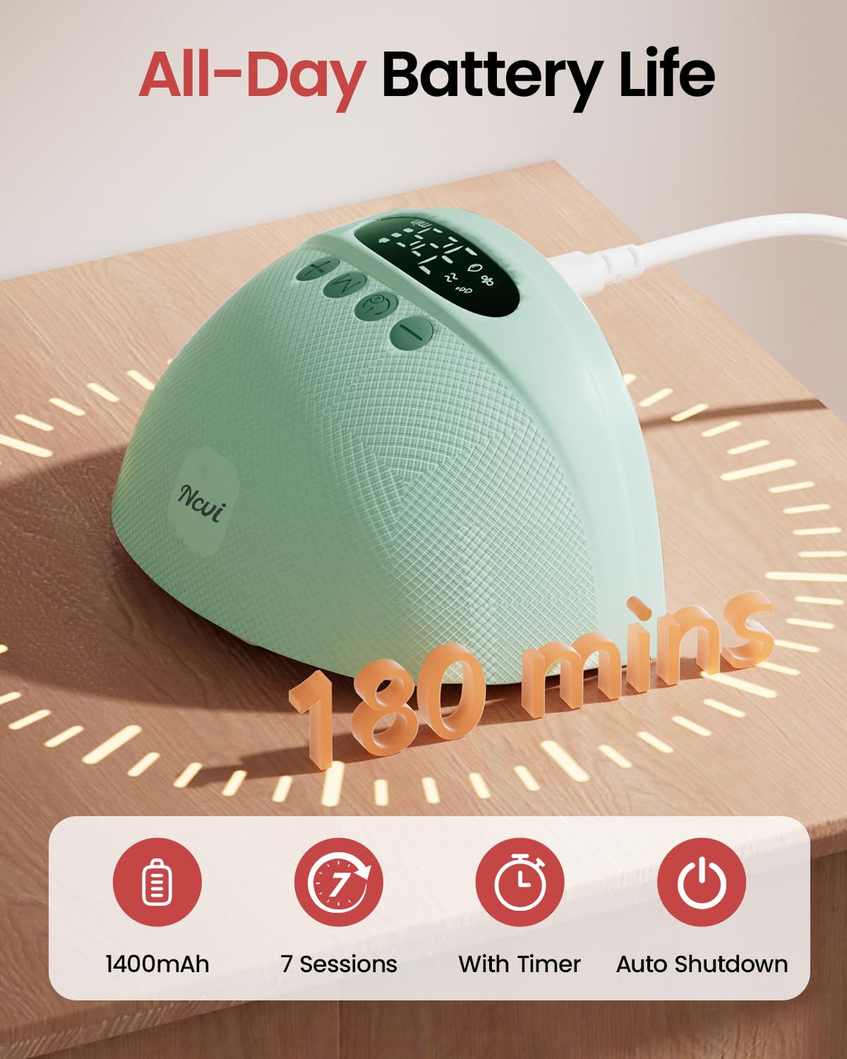 NCVI Tire-lait mains libres, tire-lait portable portable, 4 modes, 9 niveaux pour le travail, les voyages et la nuit avec écran LED, vert, 1 pièce