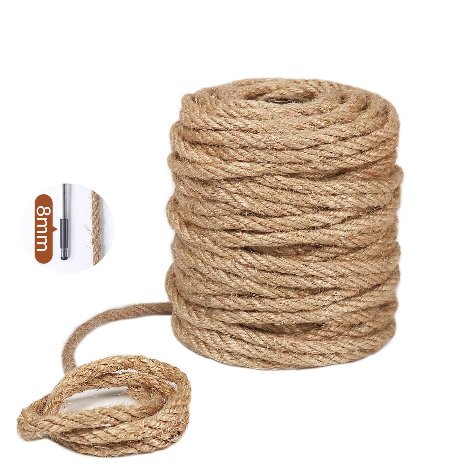 Spago in Juta Naturale, 100 M (328 Piedi), Decorazione per La Casa | Realizzata intrecciando fibre vegetali, Struttura a più capi, Resistente e durevole