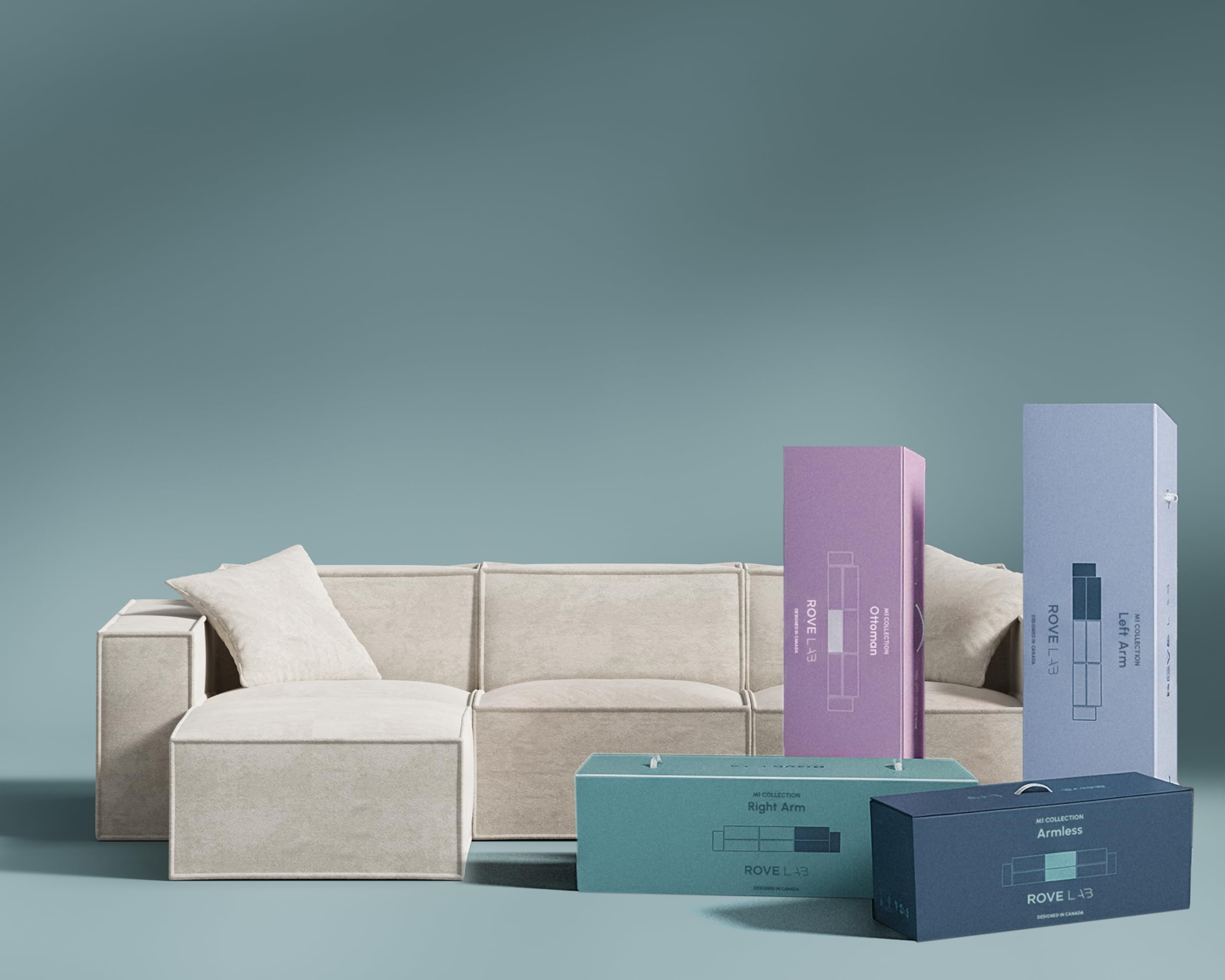 ROVE LAB M1 Modular Sectional Sofa with Ottoman Sofa in a Box Modular Couch Spill-Resistant Sustainable Stylish Modern