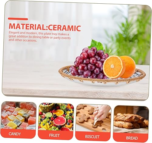 Miniatura 8 de NOLITOY Frutero de cerámica Platos de cerámica Platos de cerámica Plato de aperitivos de boda Platos de cena Plato tejido Plato de mimbre Bandeja de