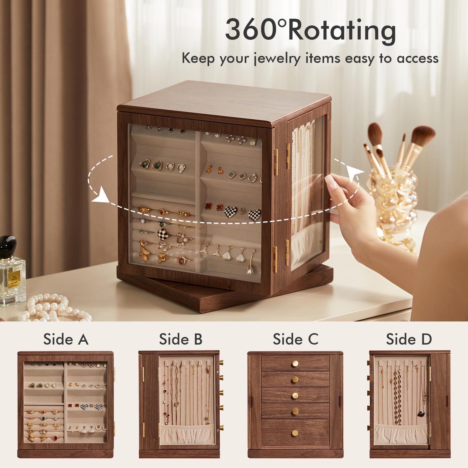 Amazon.com: CHOSIN Black Walnut Wooden Jewelry Box, 360° Rotating