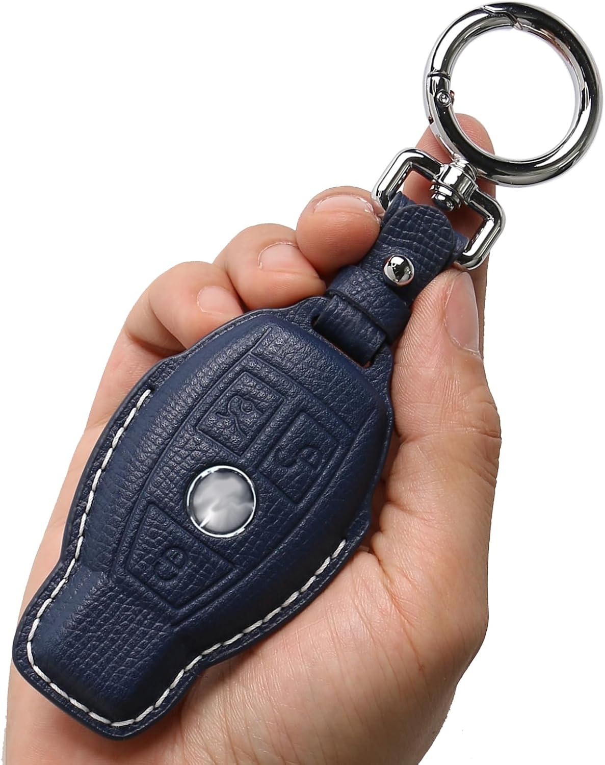 Leather Key fob Cover,Keychain Shell,Leather Key case Protector Compatible for 3 Buttons Mercedes Benz C E M S GLK CLA GLA GLC GLE CLS CLK G AMG Series Smart Remote Key (Blue)
