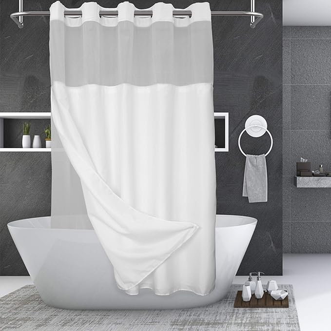 No Hooks Needed Shower Curtain with Snapin PEVA Liner Set