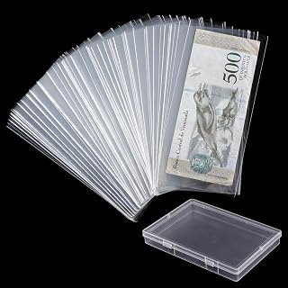 200 Pcs Currency Sleeves, Clear Dollar Bill Sleeves Holders with a Plastic Storage Box, Thickened Plastic Money Banknote Protectors for Money Collectors, Stamps, Coupons and Paper Currency