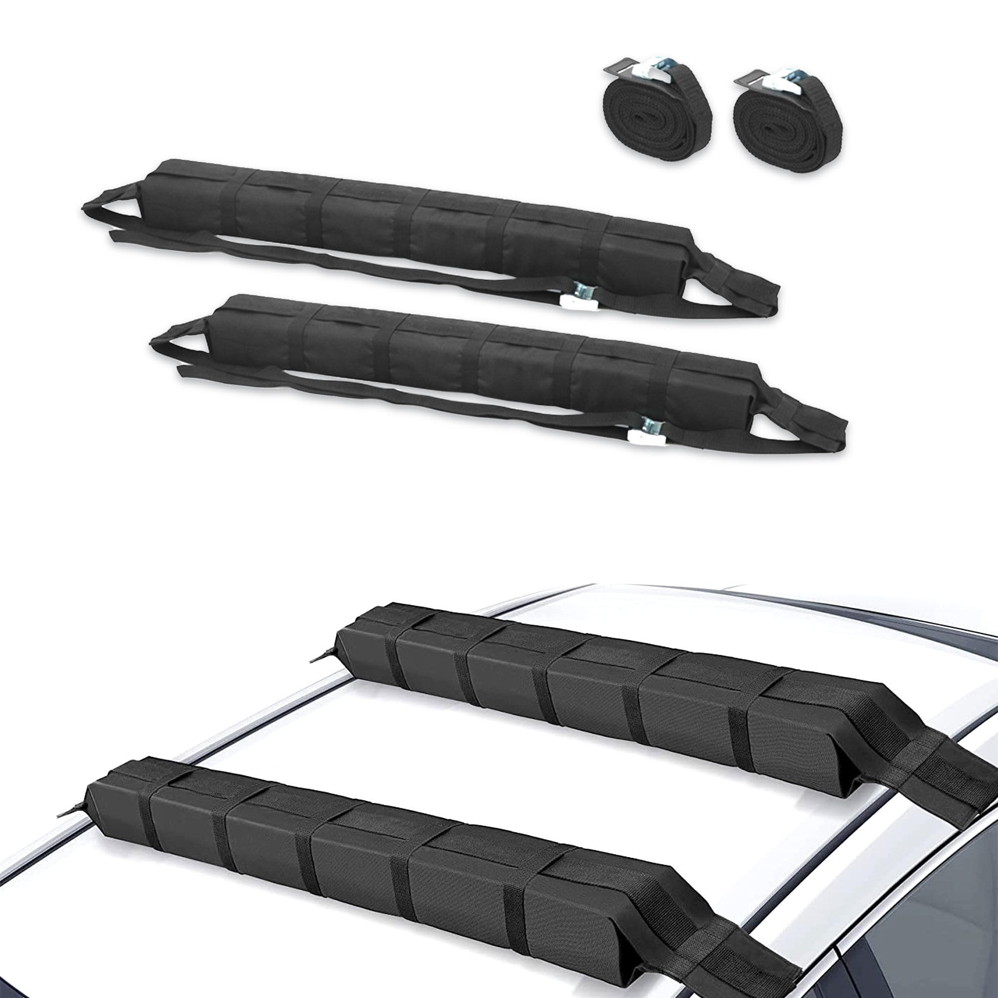 FISHTEC Galerie d'Appoint Toit Voiture - Jusqu'à 75 kg Textile Oxford 600 D Ultra résistant 2 Sangles d'arrimage 350 cm Sangle de Fixation 170 Noir Adaptable Tout Type véhicule