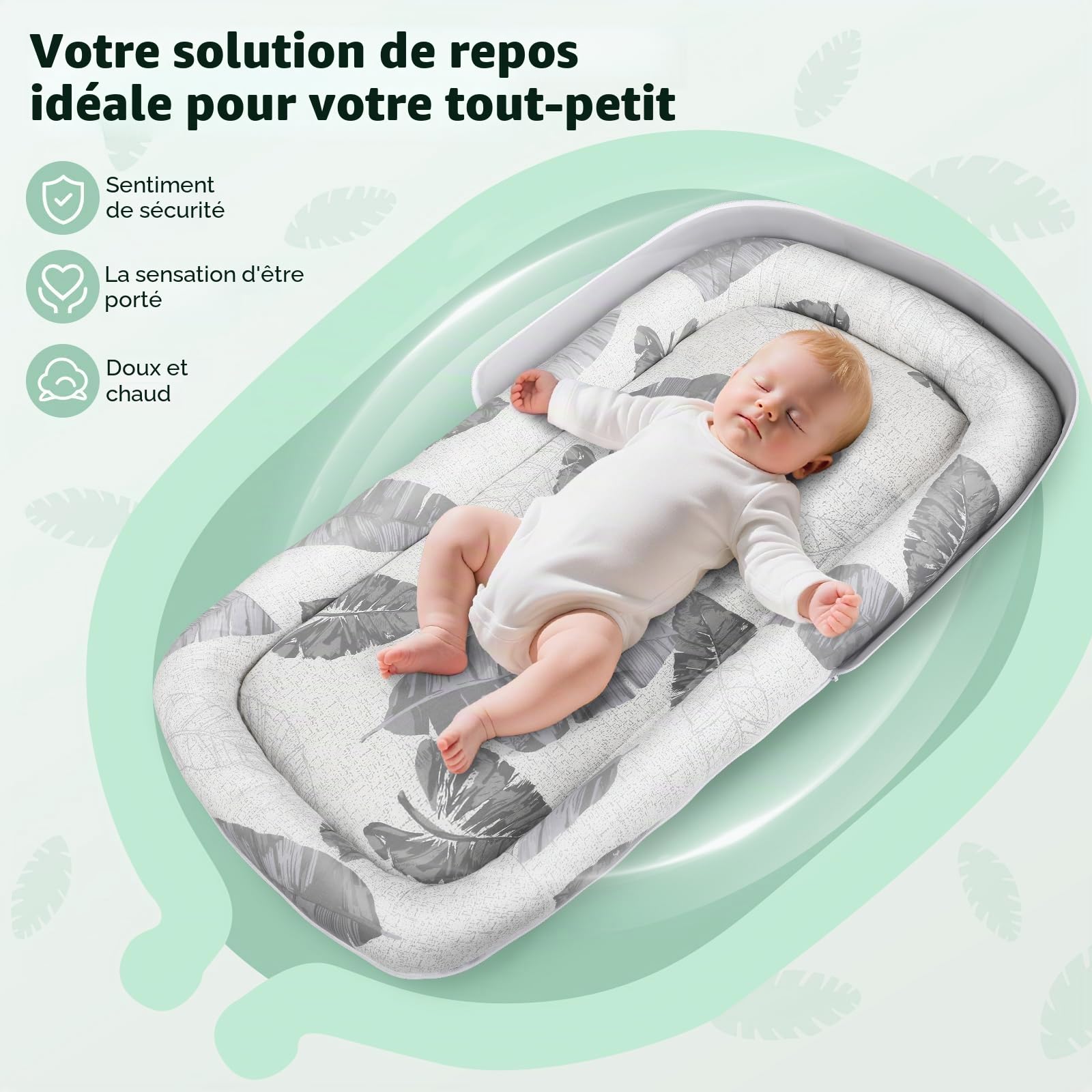 Baby Nest - Nid d'Éveil et de Sommeil pour Nouveau-Nés jusqu'à 24 Mois - Couchage Bébé Respirant & Portable Double Face, Léger & Lavable en Machine avec Sac de Transport-Pour Dormir, Jouer et Voyager