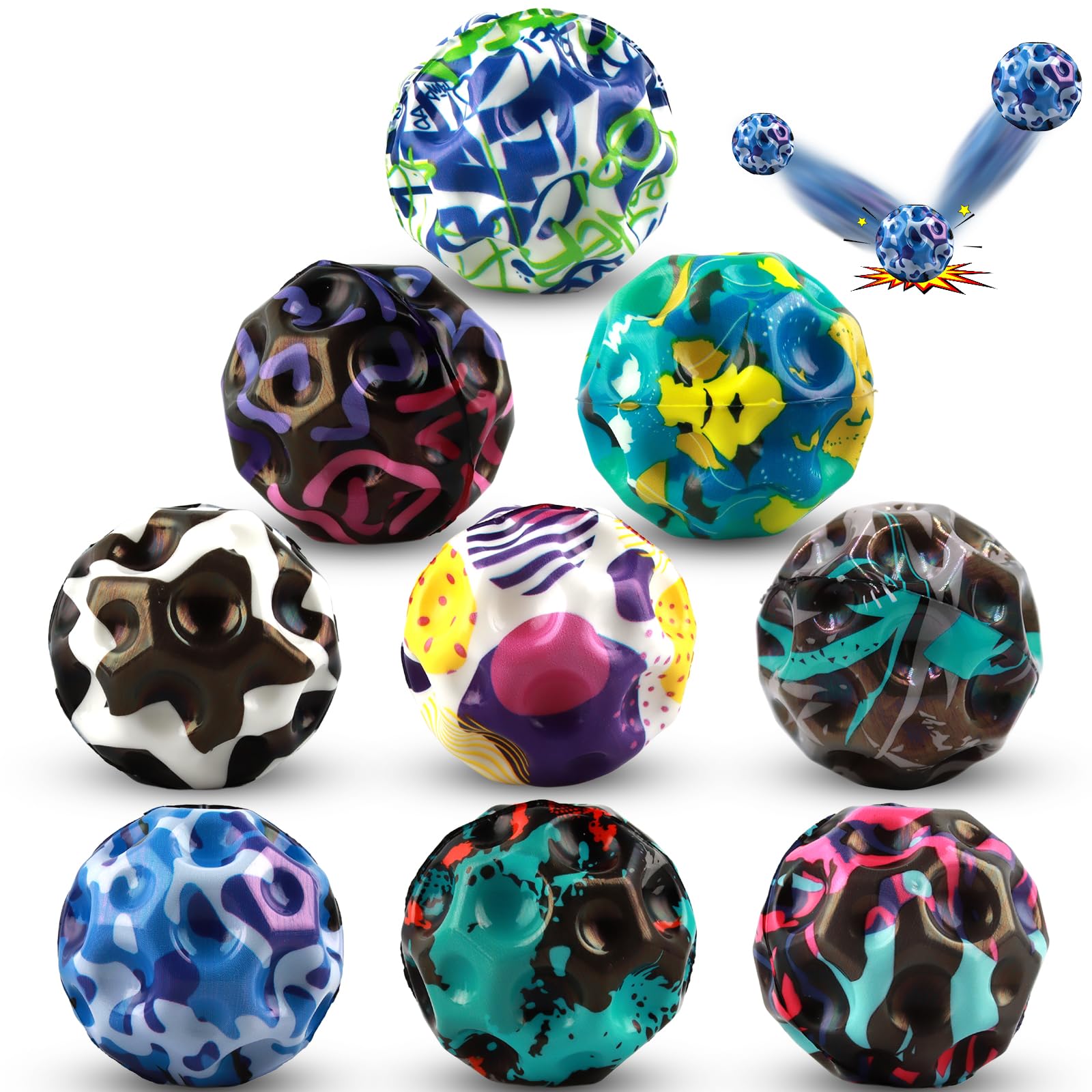 Esportic Moon Ball Set - 9pcs Space Balls, 6cm High Bouncy, Lightweight Foam Rubber