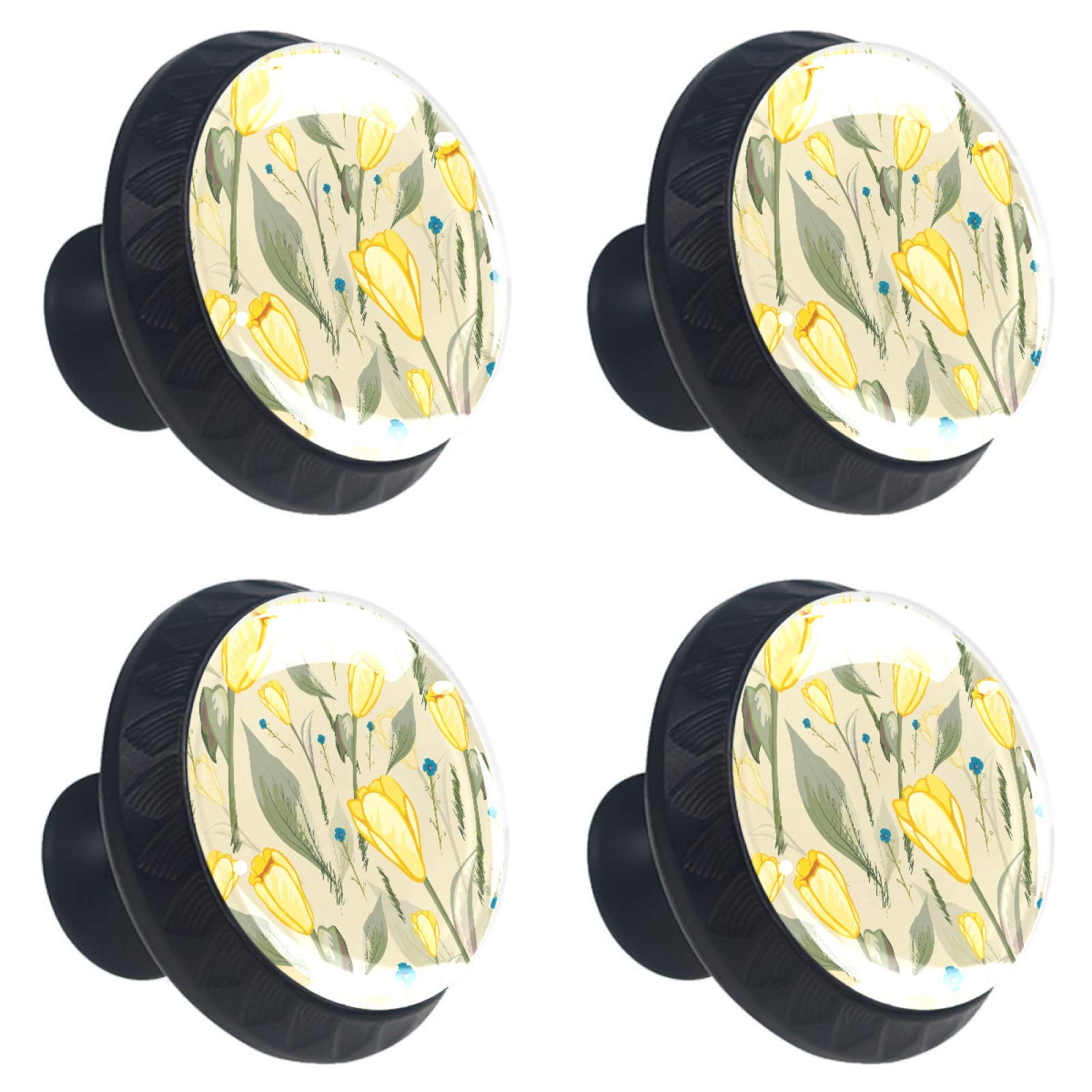 Boutons en verre jaune tulipes pour meuble de cuisine armoire porte et tiroir 30mm