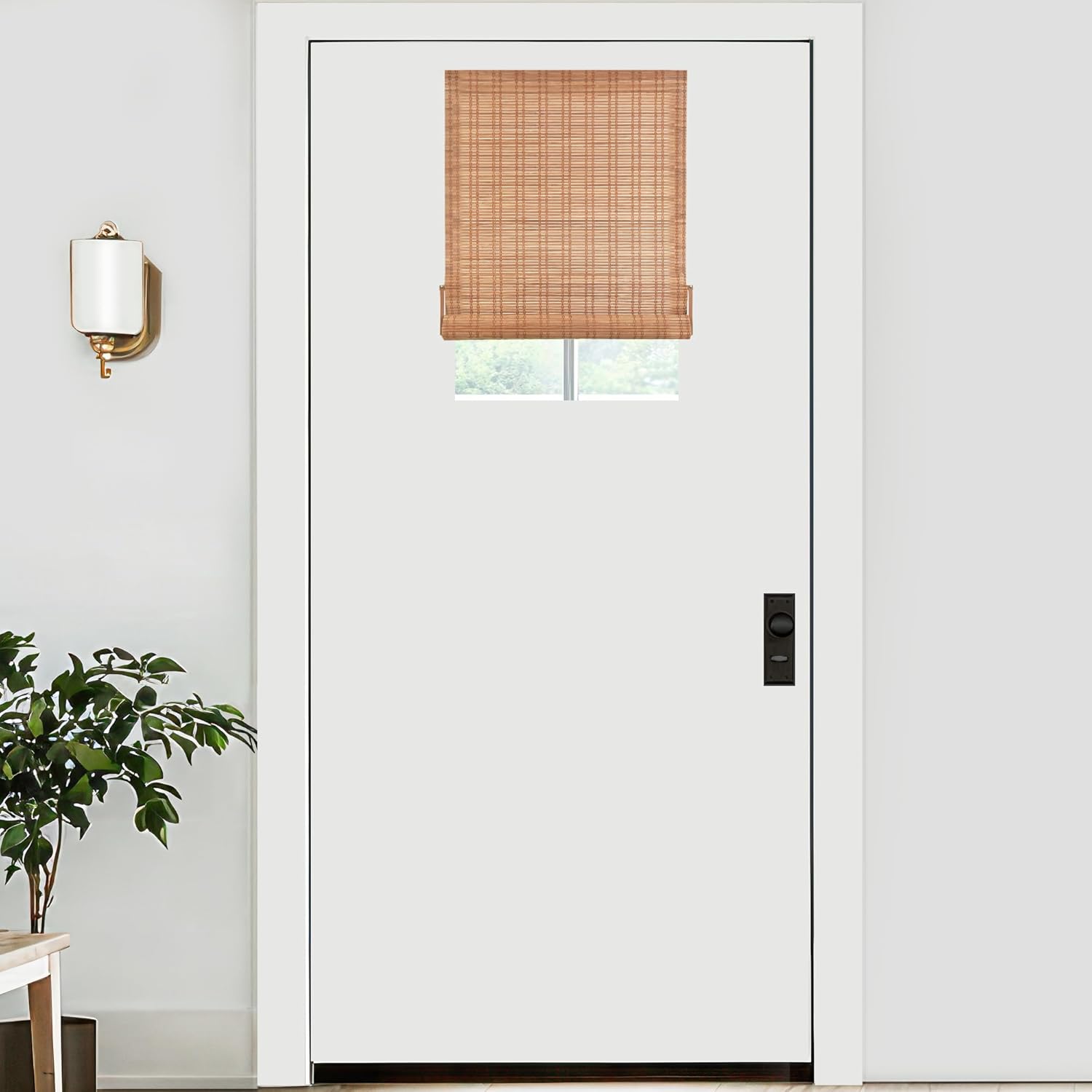 LazBlinds No Tools No Drill Bamboo Roller Shades, Cordless Bamboo Blinds, Light Filtering Roll Up Blinds for Windows, French Door, Porch or Patio, 18'' W x 24'' H, Ceylon Light Russet Ceylon Light Russet 18'' W x 24'' H