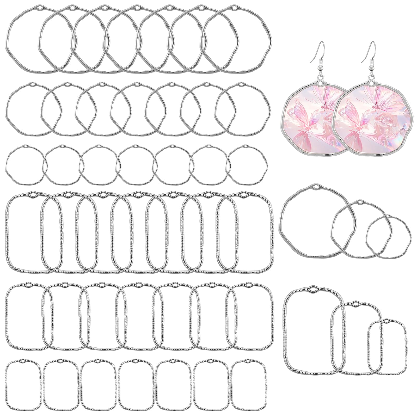 48 Pcs Open Bezels for Resin, Alloy Hollow Frame Pendants, Jewelry Making Supplies Jewelry Molds for Epoxy DIY Crafts, Making Pendants, Necklaces, Earrings, Charms, Bracelets​ (6 Styles, Silver)