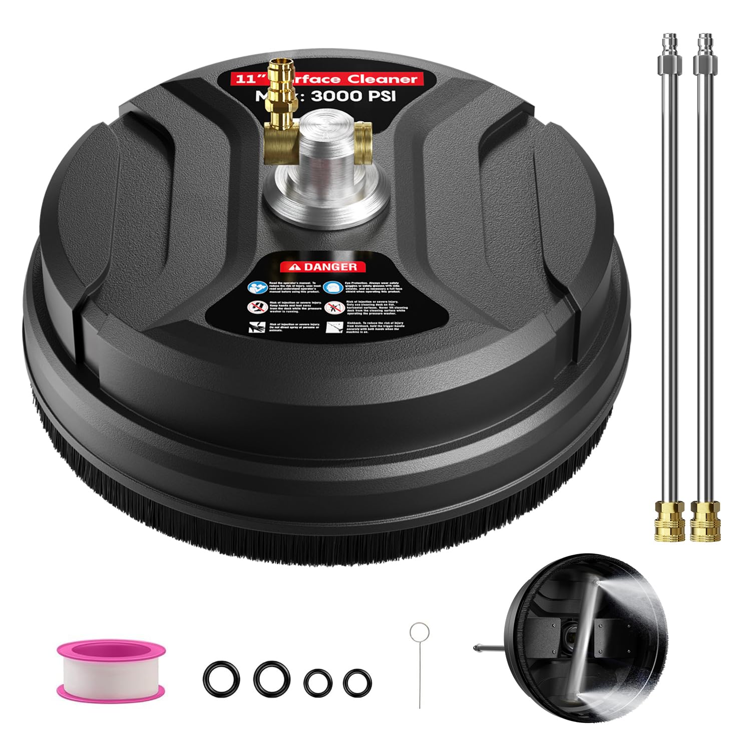 Limpiador de superficies de lavadora a presión de 11 pulgadas, accesorios de lavadora a presión Bopopo de 3000 PSI con 2 varitas de extensión y enchufe rápido de 1/4 pulgadas para calzadas, adoquines,