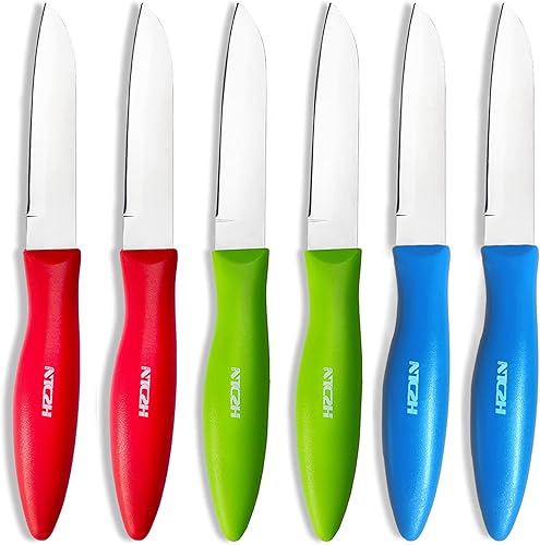Cuchillos de pelar clásicos con borde recto, juego de 6 cuchillos de pelar de color de punta de lanza para frutas y verduras, cuchillos de cocina