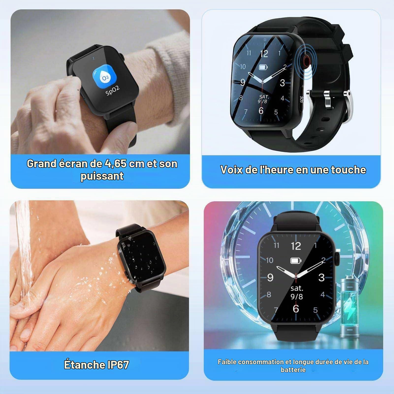 Montre Connectée Avec Détection De Chute Pour Seniors - Alerte Sos, Suivi Gps, Appel D'urgence,Surveillance De La Santé, Ip67, Pour Les Personnes Atteintes De Démence/Maladie D'alzheimer Black