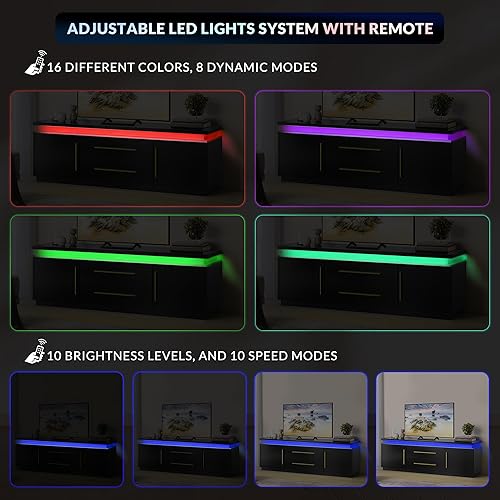 Miniatura 8 de BELLEZE Soporte de TV de 67 pulgadas para TV de hasta 75 pulgadas, moderno centro de entretenimiento con luces LED que cambia a la melodía de la