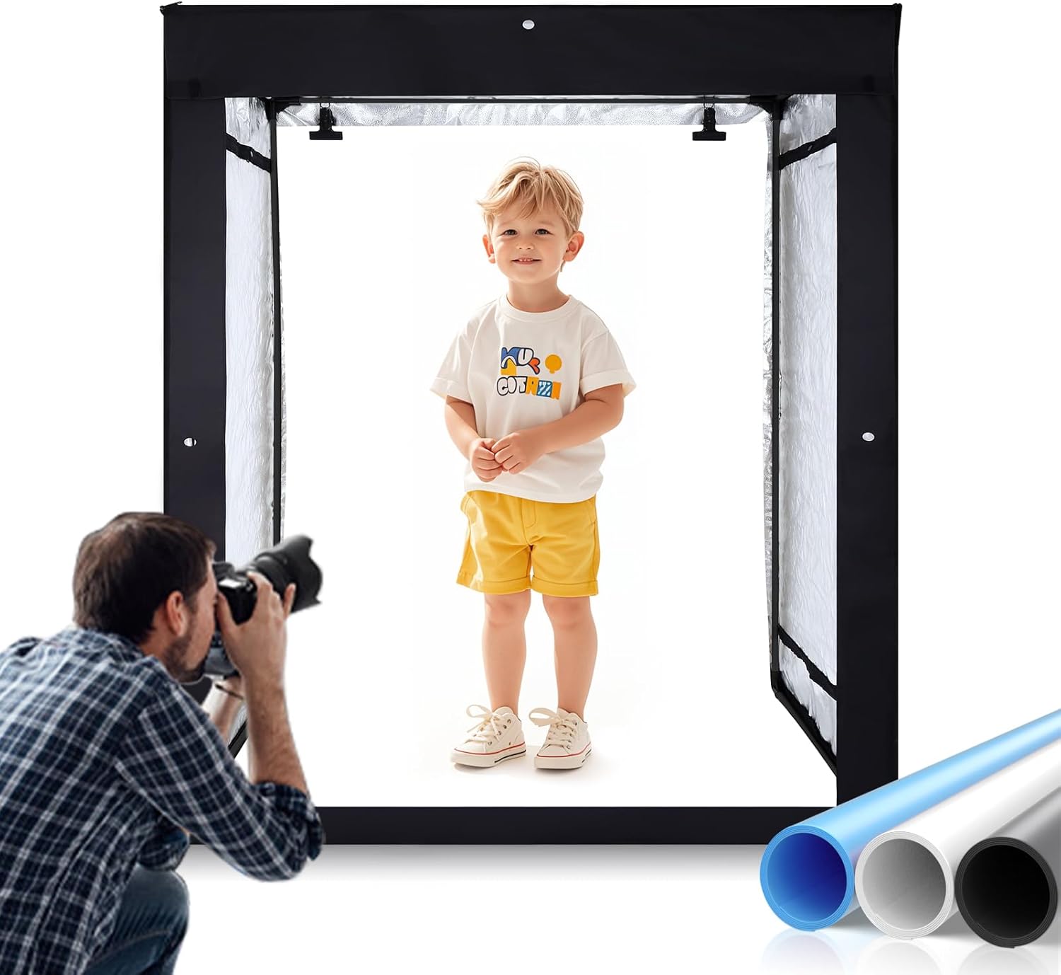 Bi-Color LED Photo Light Box 47x20x55in, Dimmable LEDs Product Photography Lighting Tent with High CRI>98, 3 Colors Backdrops for Large Product Photography (Clothes/Furniture/Artwork)