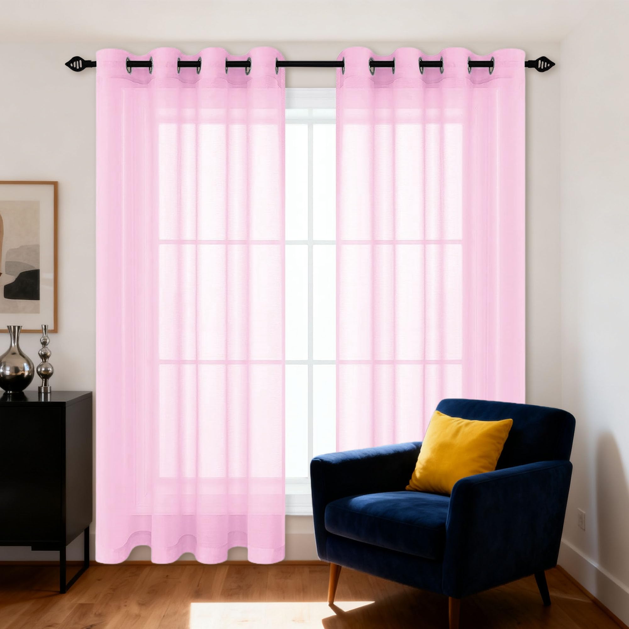 Rideau voilage rose 220 x 240 cm JIAFANG demi transparent à oeillets pour fenêtre