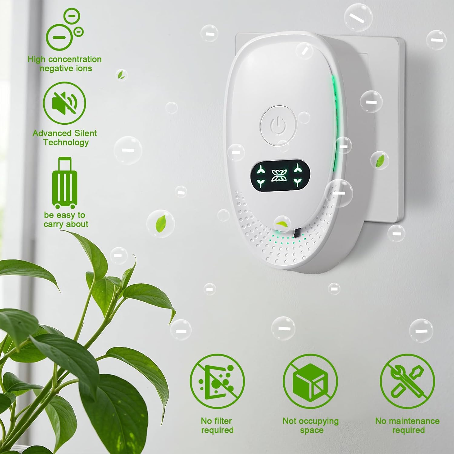 6 Pack Plug-In Air Purifier & Negative Ionizer, Home & Office Air Freshener, Odor Eliminator for Pets, Smoke, Kitchen, Plug & Play, Quiet Operation (6 Units)