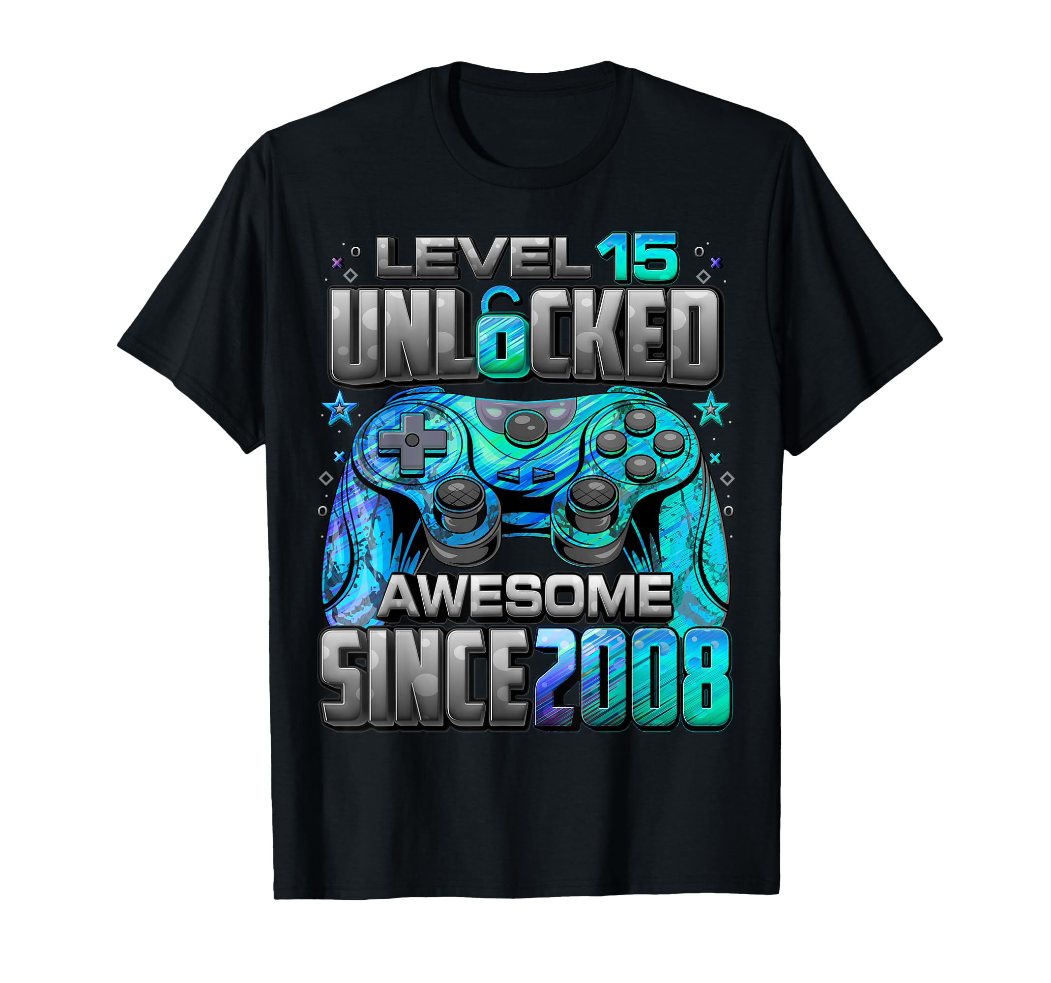 Level 15 Unlocked Awesome Since 2008 15th Birthday Gaming T-Shirt