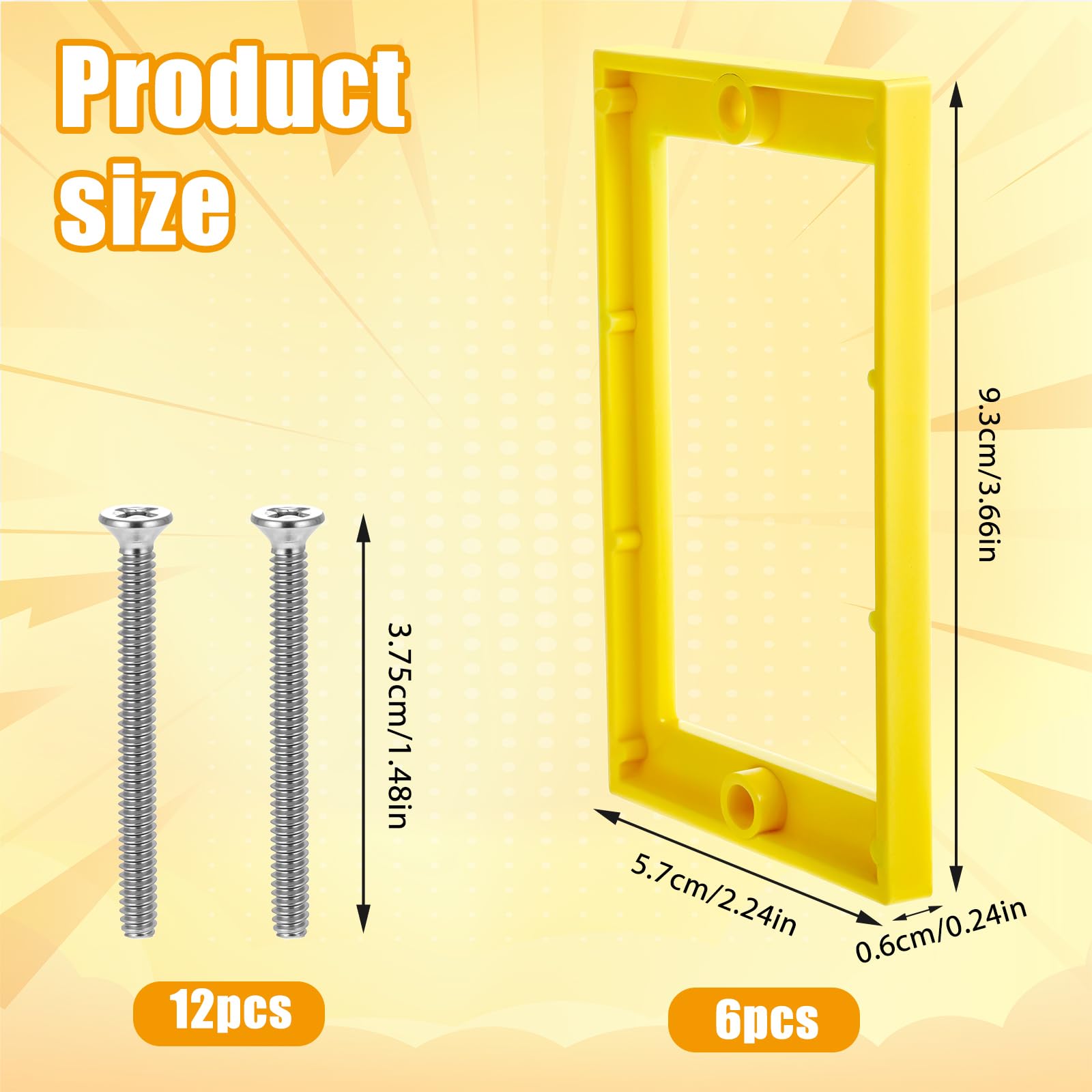 6pcs 1/4in Single Gang Electrical Box Extender, Outlet Box Extender with 12 Screws Receptacle Extenders for Electrical Outlet Switches (Yellow)