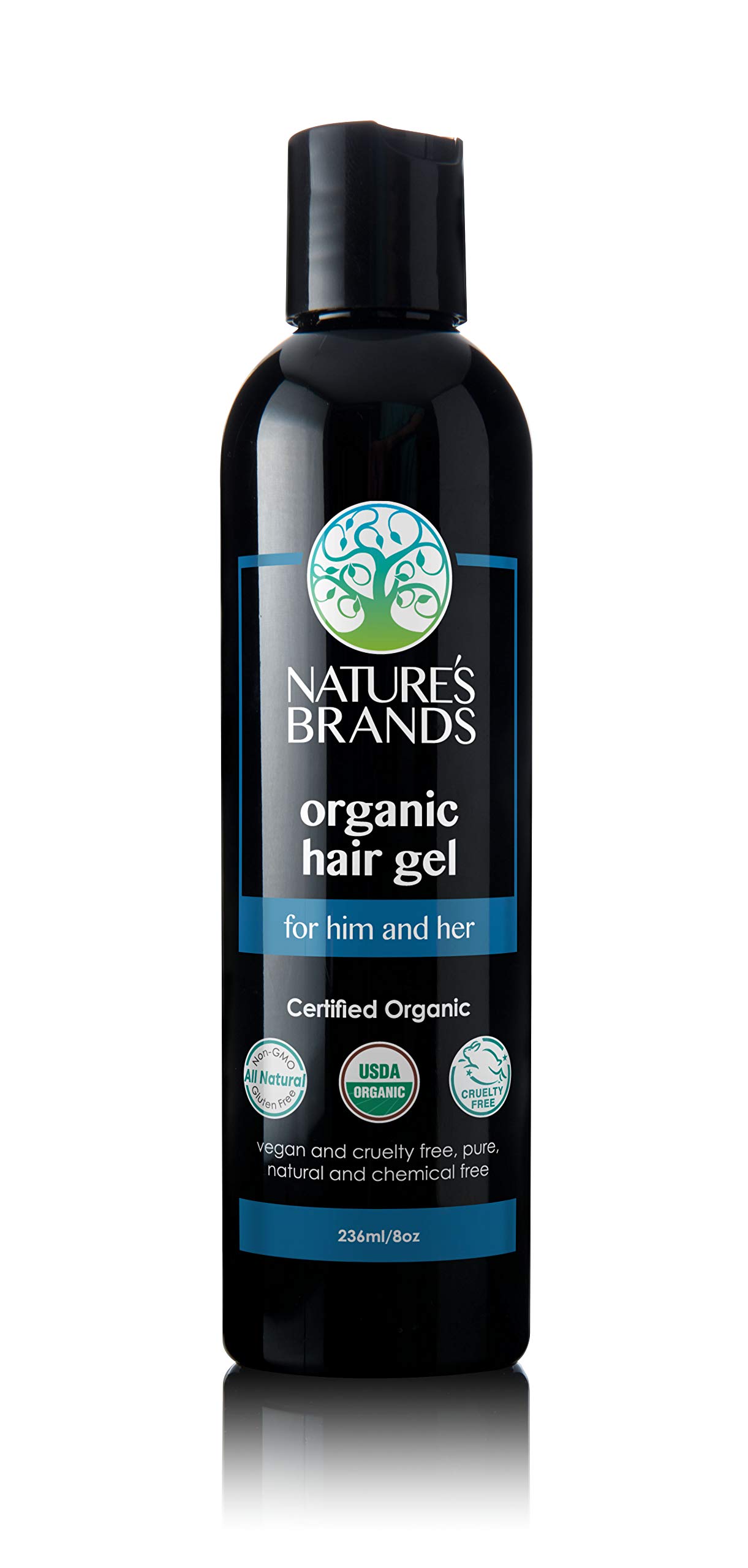 Nature's Brands Organic Hair Gel for Men and Women - Natural Eco Hair Styling Gel with Olive Oil – Vegan, Plant-Based, Non-GMO (8 oz)