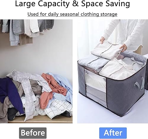 Miniatura 4 de Himitimi Paquete de 4 bolsas de almacenamiento de edredones, bolsas de almacenamiento grandes de 90 litros, transpirables, plegables, bolsas de