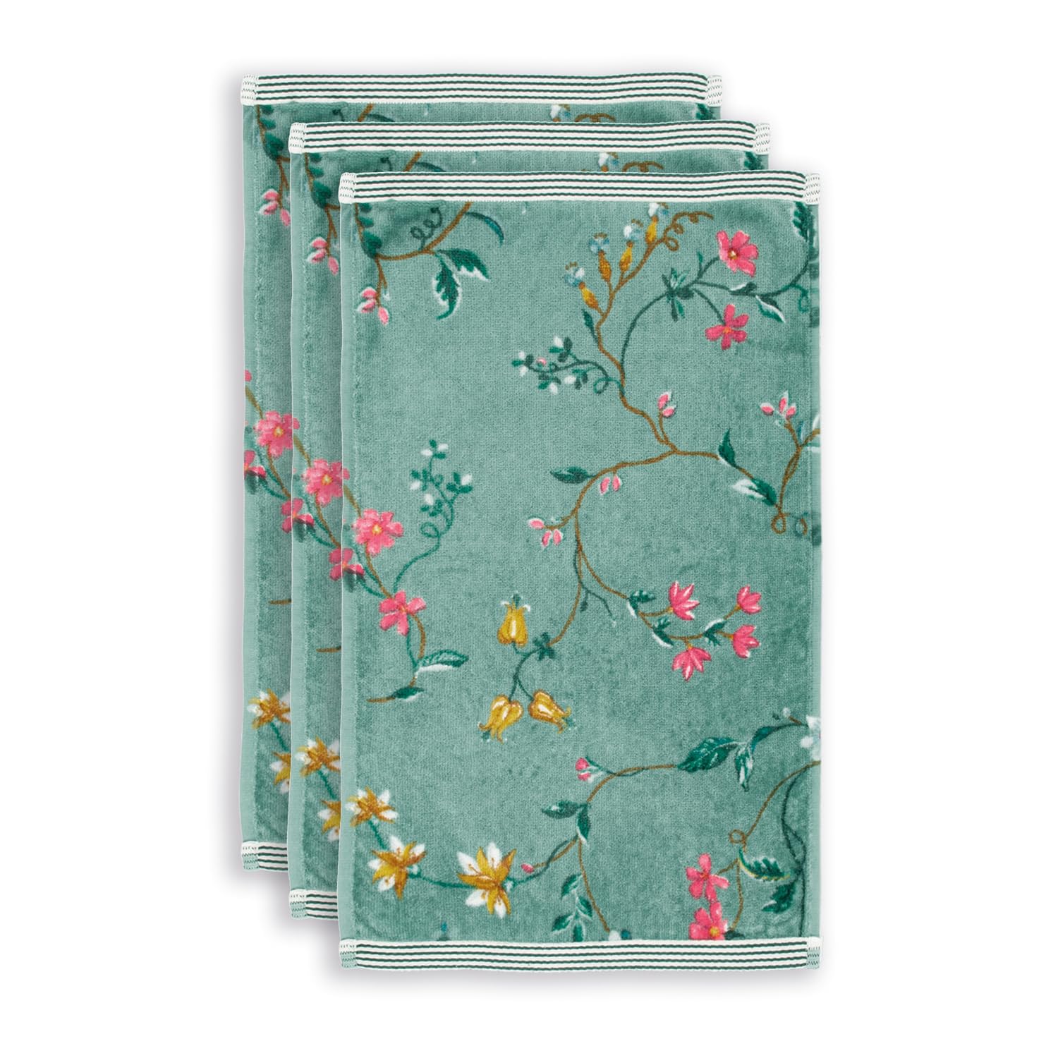 Serviettes d'invité PiP Studio linge de toilette vert motif fleur pack de 3 pièces