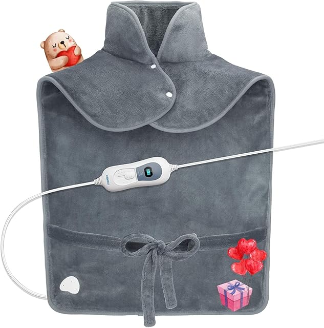 RENPHO Heating Pad, Flannel Back Heat Pad for Neck Shoulder, Body Fast Heated Warmer with Strap, Machine Washable, 3 Heat Levels, Gift for Women Men, 90min Auto Shut Off(60x90cm) - Gray