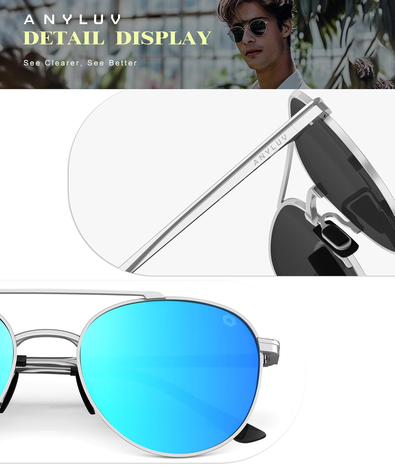 ANYLUV Polarized Sunglasses Men Aviator Mens Sunglasses, Pilot Sun Glasses Mens Womens UV400 Protection for Driving Fishing