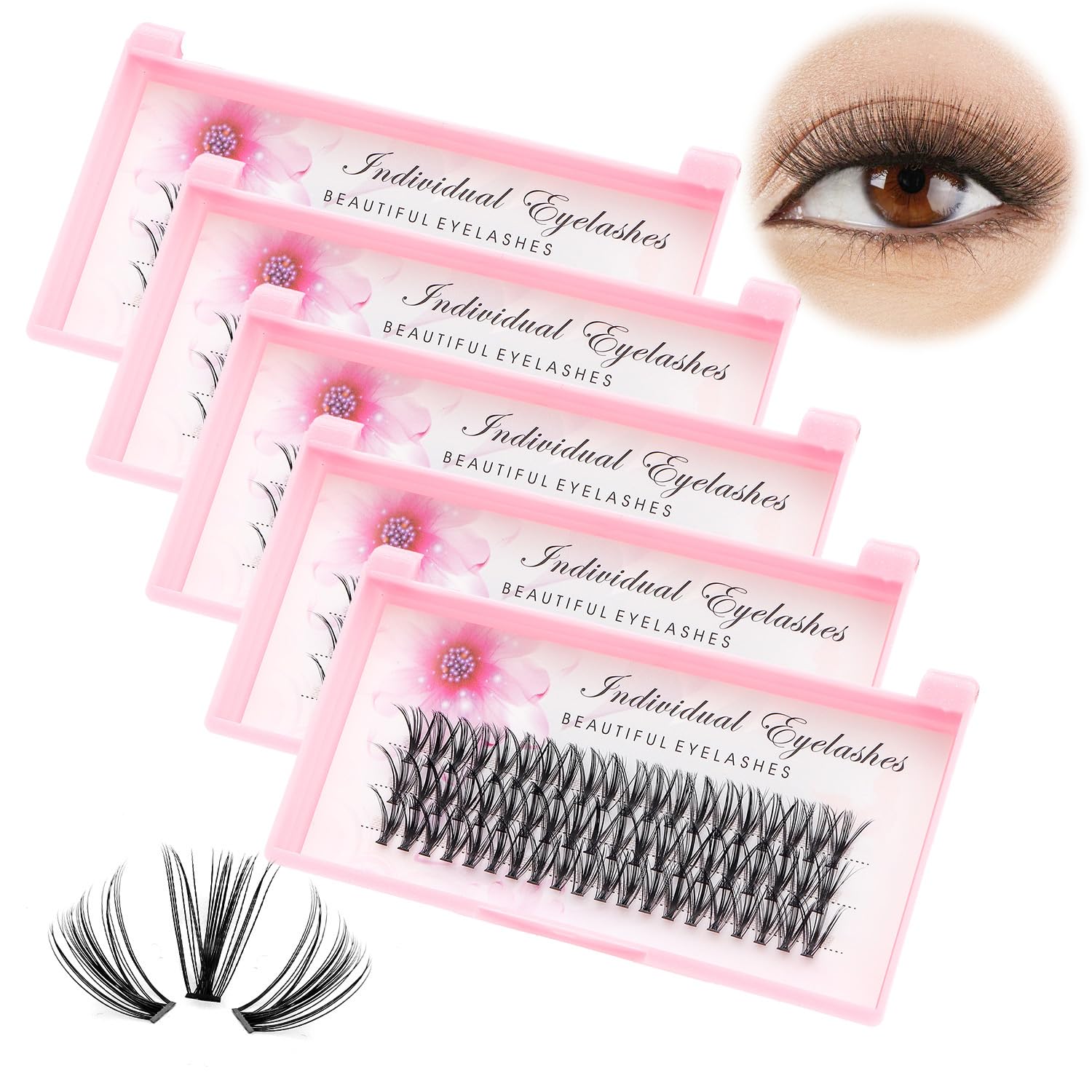 8/10/12/14/16/17/18/20mm 60pcs 20 Root Grafting Individual False Eyelashes Mink Natural Long Eye Lashes Cluster Extension Makeup Beauty Fake Eyelash (5Boxes-16mm)
