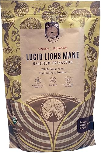 Hamilton's Lucid Lion's Mane - Extracto de hongo orgánico en polvo para reparación sináptica de alta potencia promueve el factor de crecimiento