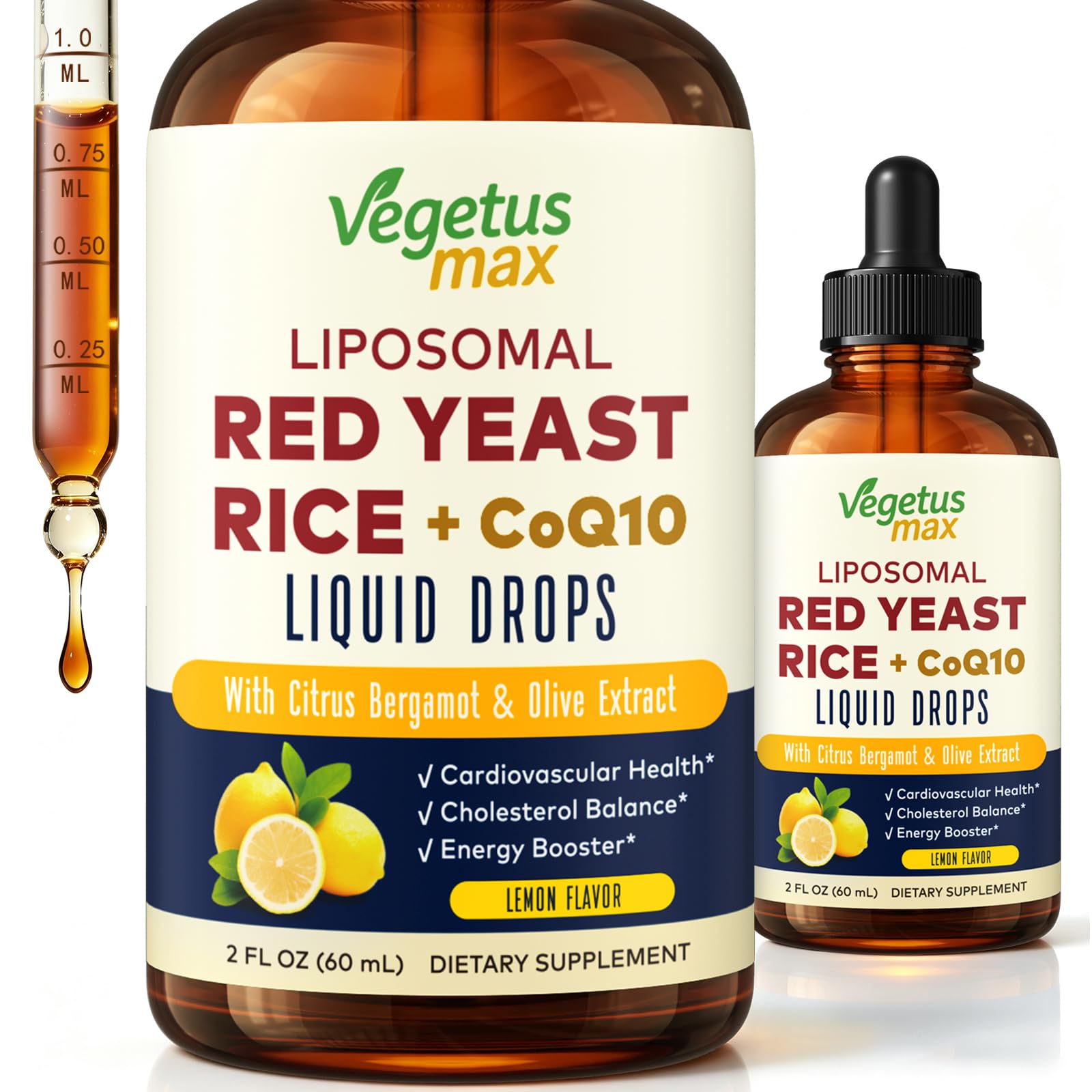 Liposomal Red Yeast Rice with CoQ10 Drops, Red Rice Yeast 1200 mg, 2 FL OZ