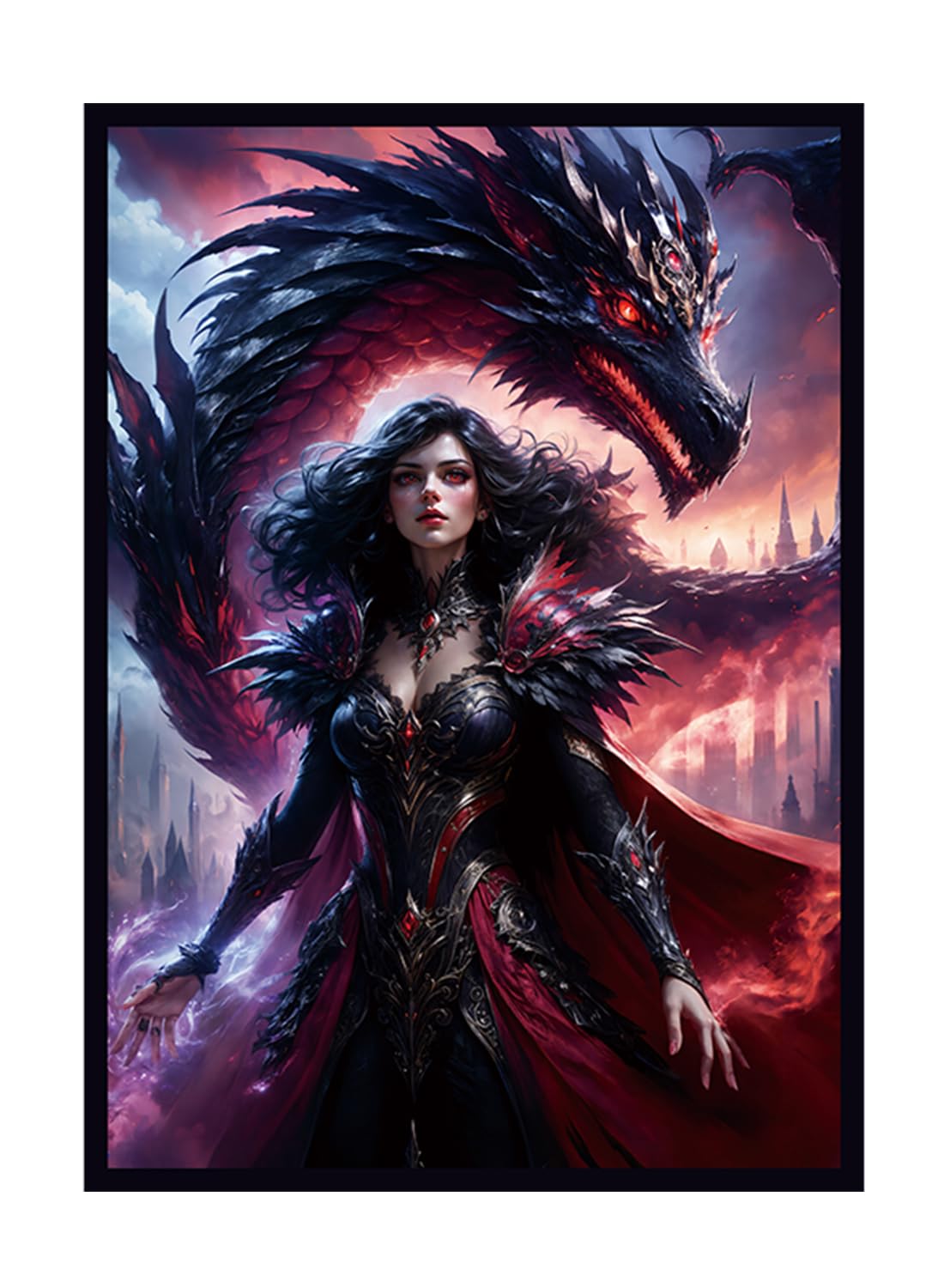 Katomula 100 PCS MTG Card Sleeves with 100 PCS Perfect Fit Sleeves, Art Matte Card Sleeves with Inner Sleeves - Fit Standard Size Cards - Dragon and Enchantress