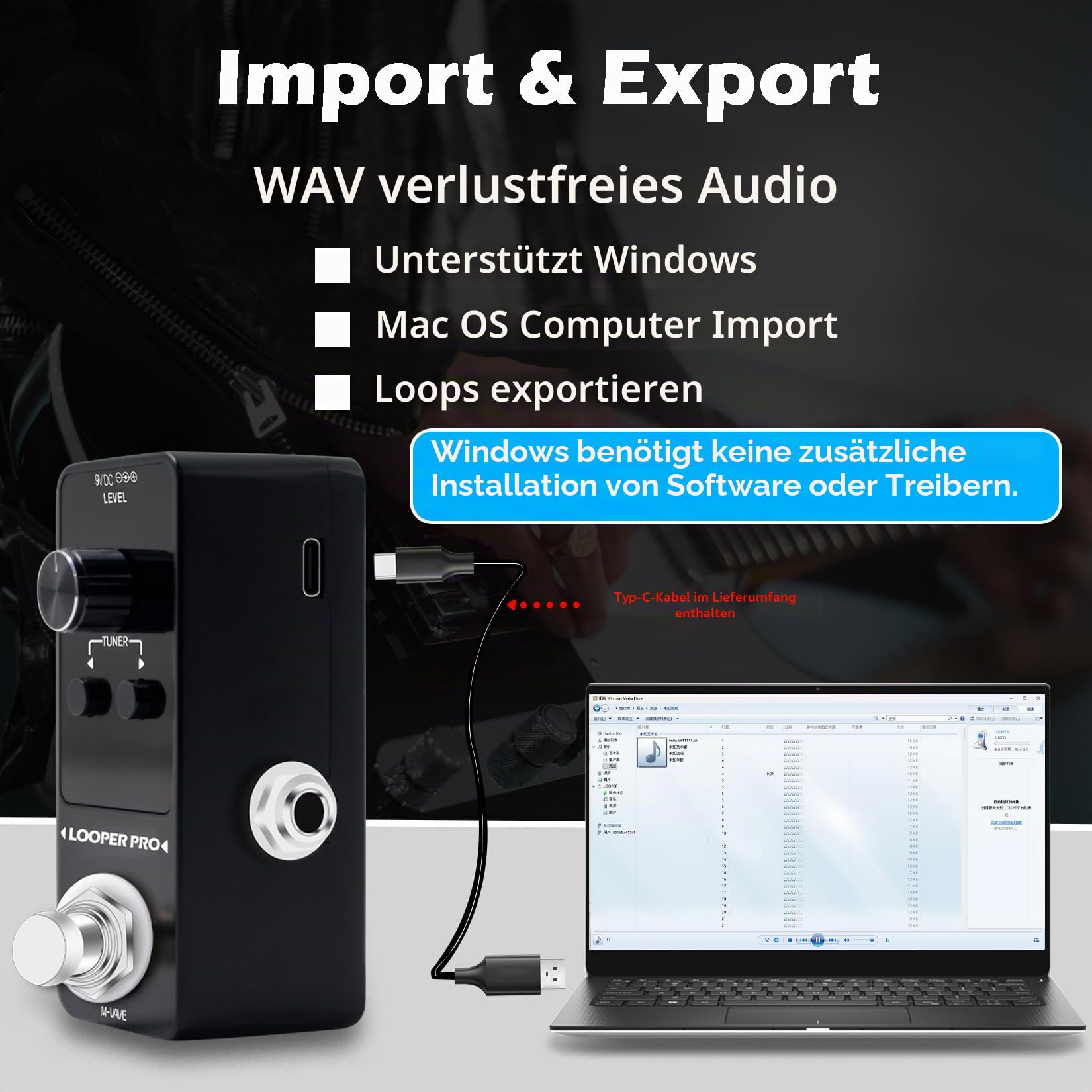 M-VAVE Loop Pedal Pro - 40 Minuten Looping Time 9 Loops Professional Guitar Looper Pedal mit Tuner für E-Gitarre One-Step Looping Unlimited Overdubs Undo Redo