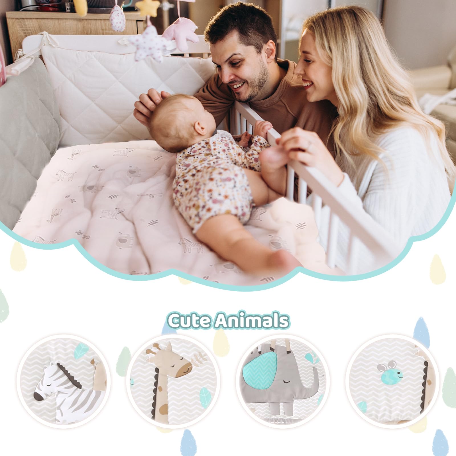 Juego de ropa de cama para cuna de elefante, color gris, juego de ropa de cama de 3 piezas para bebé, elefante, safari, recién nacido y bebé, gris