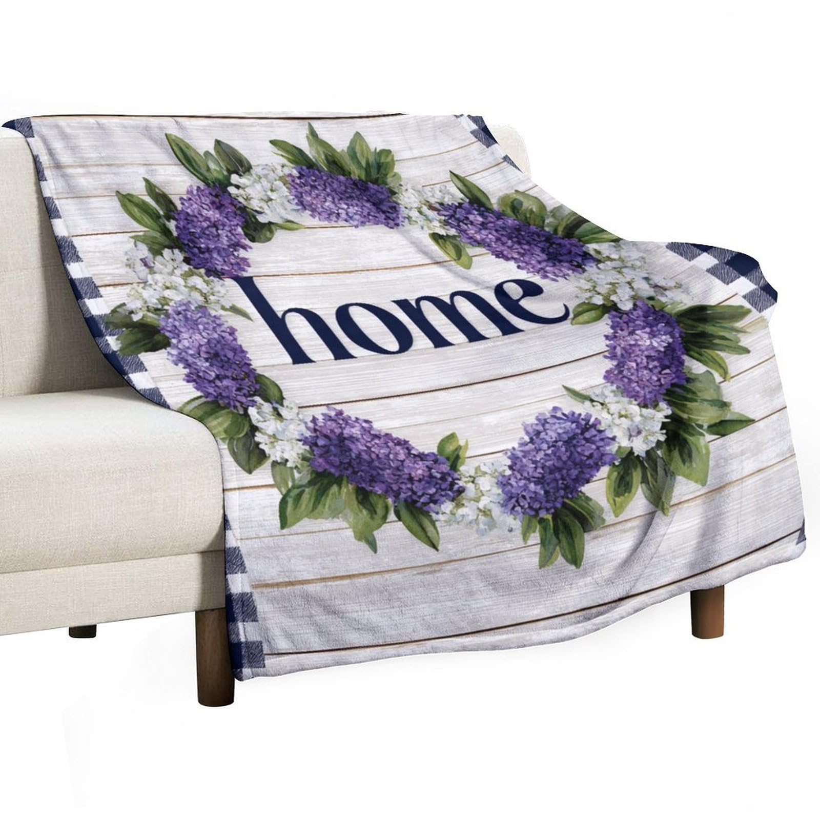 Jubonexis Circular Wreath of Purple White Hyacinth Anti Pilling Throw Blankets Cozy Durable Blanket for Bedroom Living Rooms Couch Sofa Bed 130x150cm(50x60in)