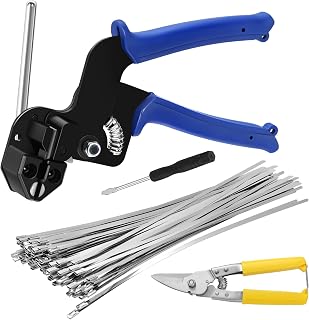 Cable Tie Gun Kit, 100PCS 4.6 x 300mm Steel Cable Ties and Cutting Tools, Heavy Duty Cutting Tie Tool Sets, Stainless Steel Cable Ties Gun Kit for Fences, Pipe Bundling and Farms