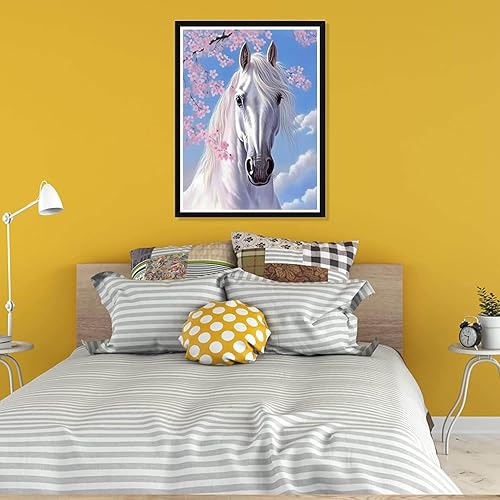 Miniatura 4 de Pavemlo Kits de pintura de diamantes 5D para caballos adultos arte redondo de diamante de perforación completa pintura de imágenes de flor de cerezo