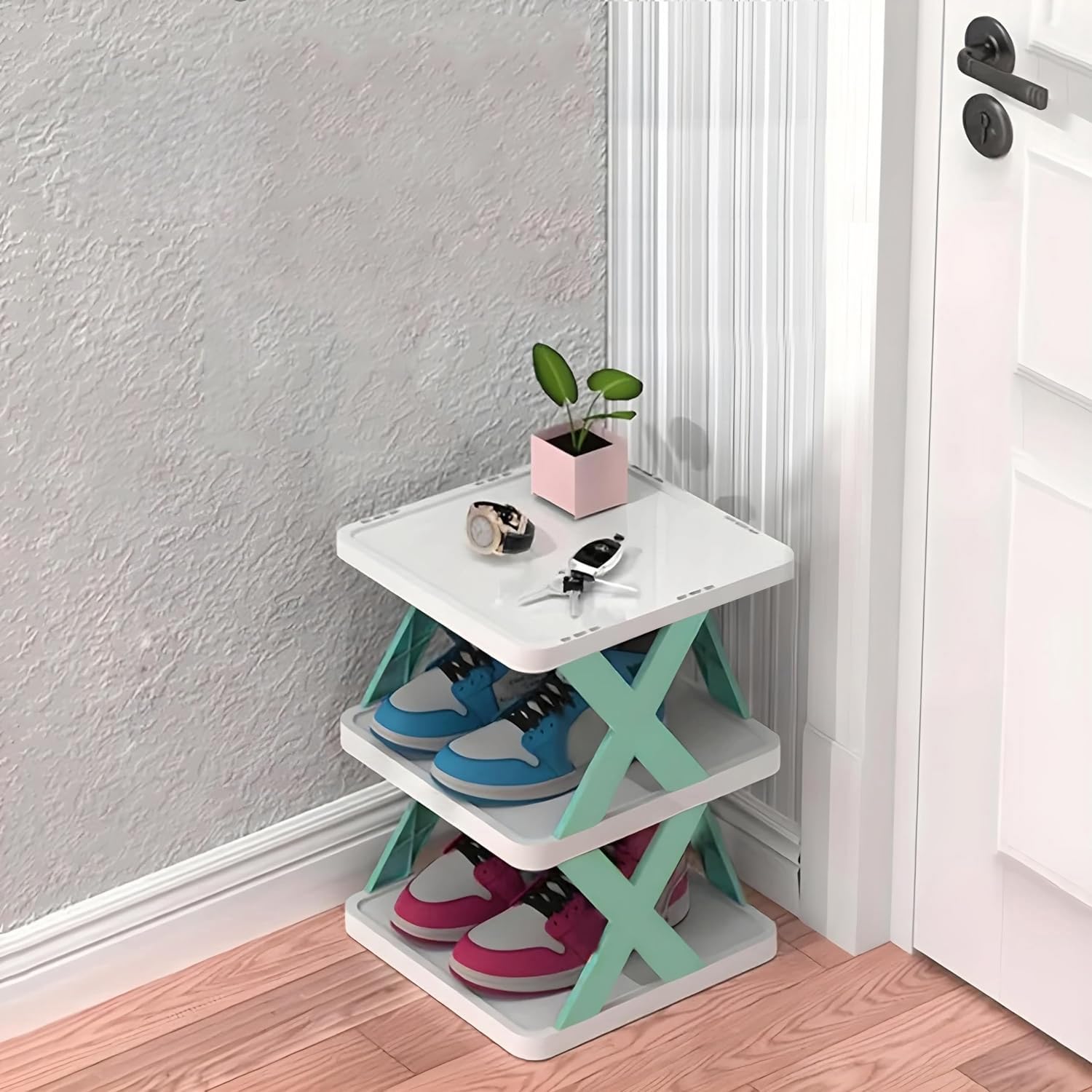 NYALKARAN Multi-Purpose Stackable Shoe Rack Adjustable Slots, Stylish Shoe Storage Organizer for Bedroom and Entryway - Easy Assembly, Durable Home Stand for Footwear (3 Layer, Light Green) (B0DB9B1JPD) Amazon Price History, Amazon Price Tracker