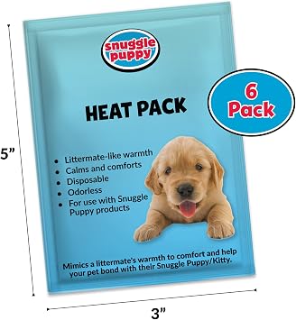 Snuggle Puppy Replacement Heat Packs for Dogs (6 Count) - Disposable Pet Comfort Warmers for Puppy Anxiety Relief - Odorless, Non-Toxic, All Natural - Fits All Snuggle Puppy Styles
