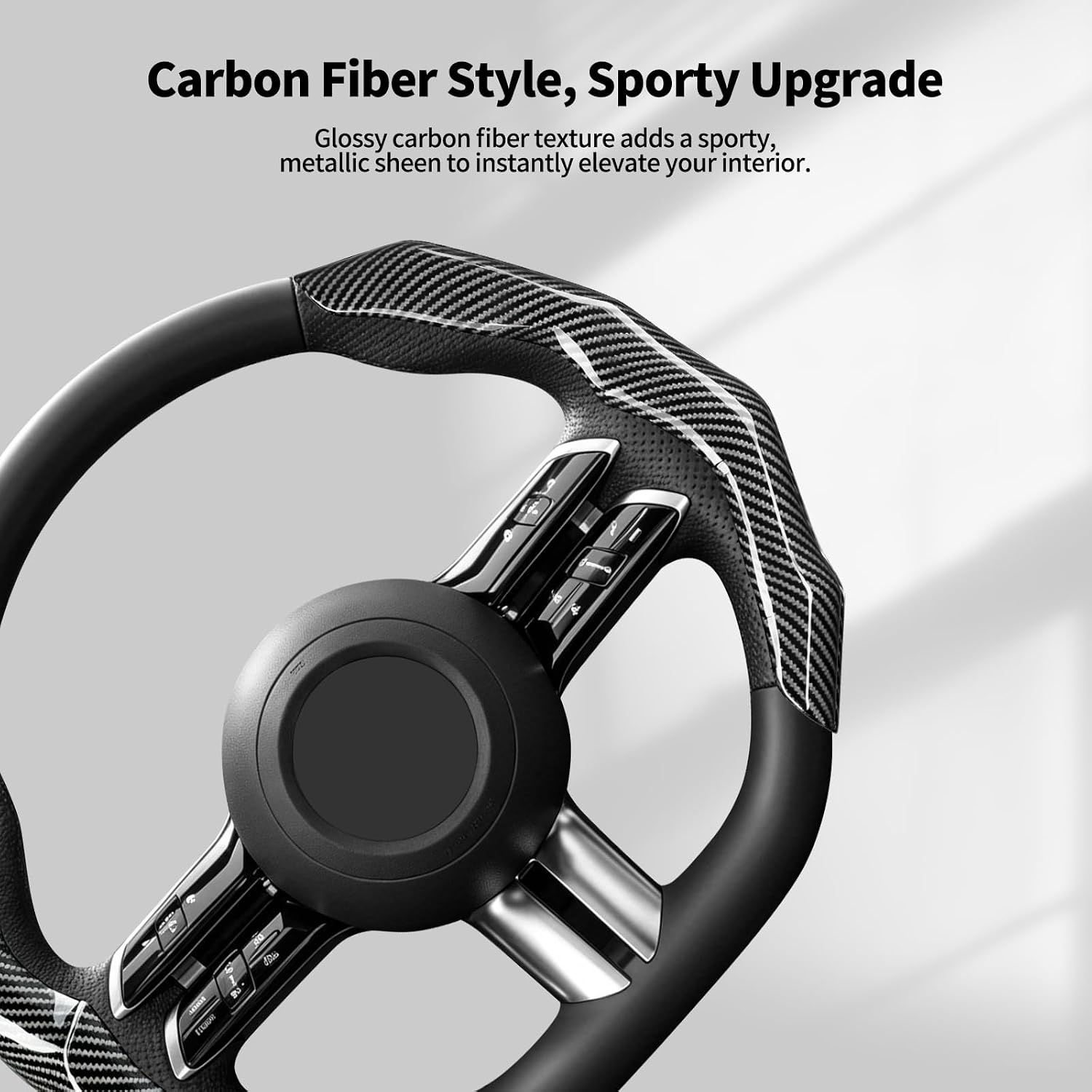 2 PCS Segmented Steering Wheel Cover, Universal for D-Shaped & Round Wheels, Anti-Slip Steering Wheel Protector, Car Interior Accessories for Men and Women (Carbon Fiber Texture-Gray)