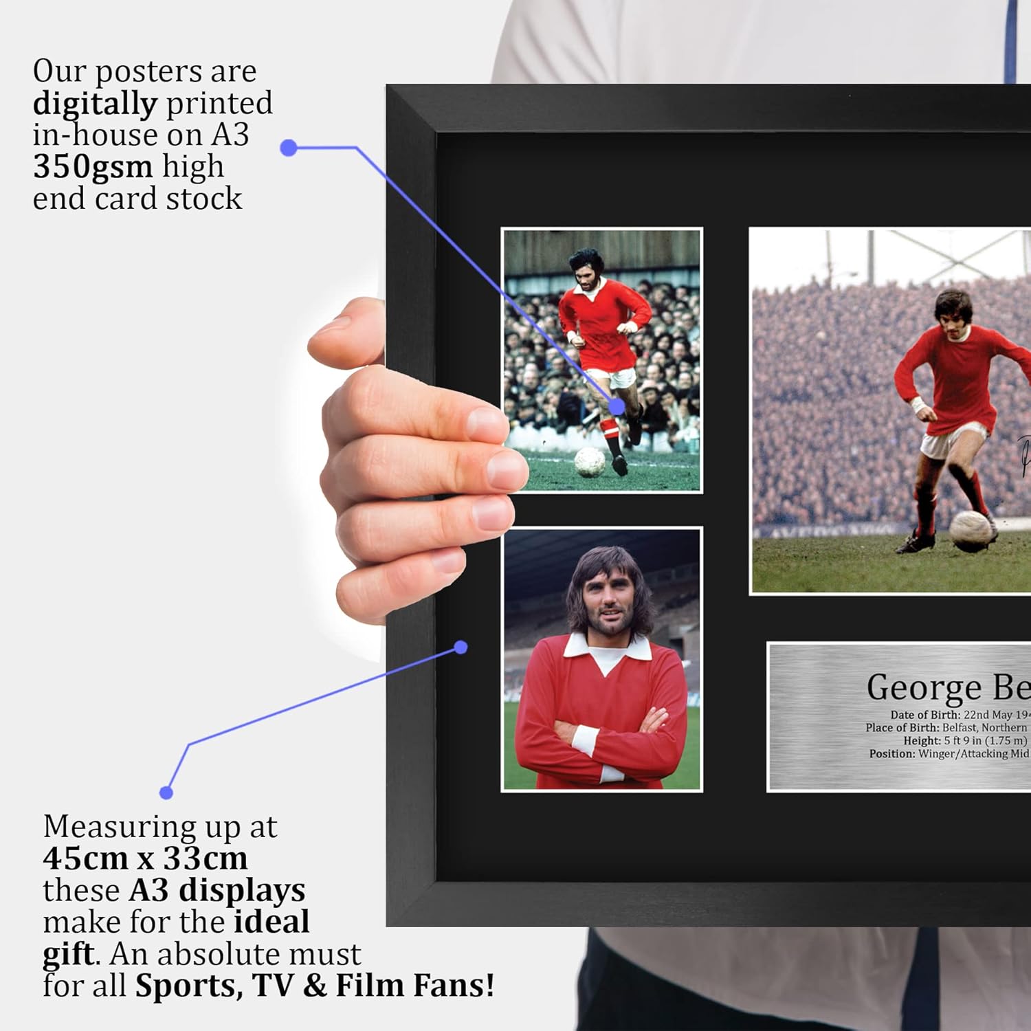 HWC Trading George Best 16 x 12 inch (A3) Printed Gifts Memorabilia Signed Autograph Photograph Display for Football Fans and Supporters - 16" x 12" Framed