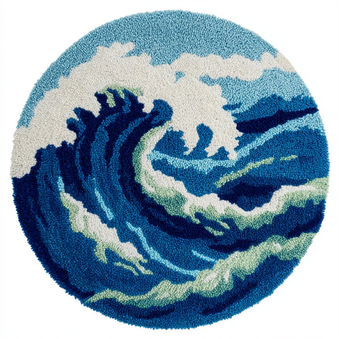 Rqwybcaxn DIY Latch Hook Rug Kit for Teens Embroidery Kit Cartoon Waves 80x80cm Round Tapestry with Crochet Hook Study Craft Gift