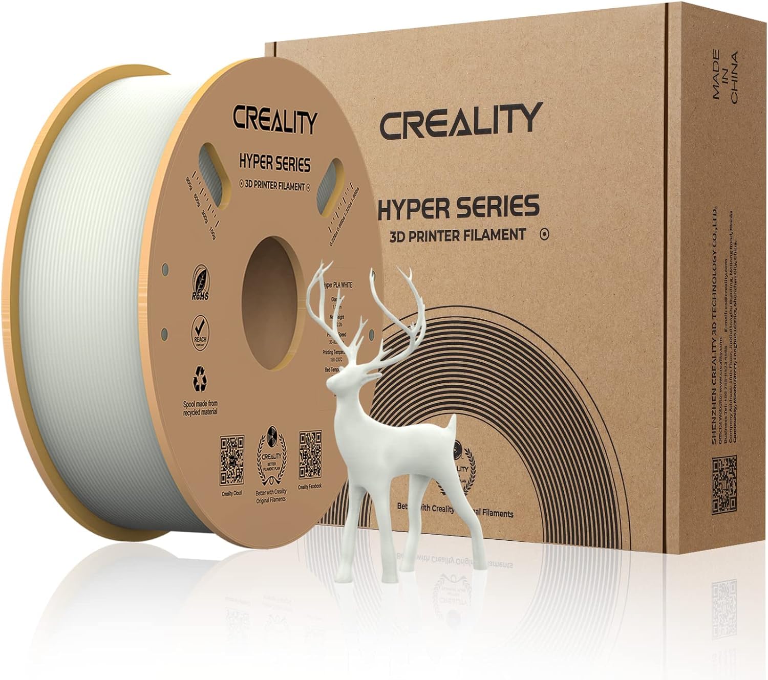 Creality 3DプリンタフィラメントHyper PLAフィラメント、Creality PLA 3D印刷フィラメント、高速印刷用、耐久性、滑らかさ、寸法精度+/-0.002 mm、1KG/2.2ポンド/スプール（白）