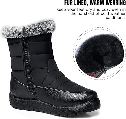 Miniatura 2 de TEMOFON Botas de tobillo para mujer impermeables botas con forro de piel de invierno para mujer, antideslizantes, botas de nieve para clima frío,