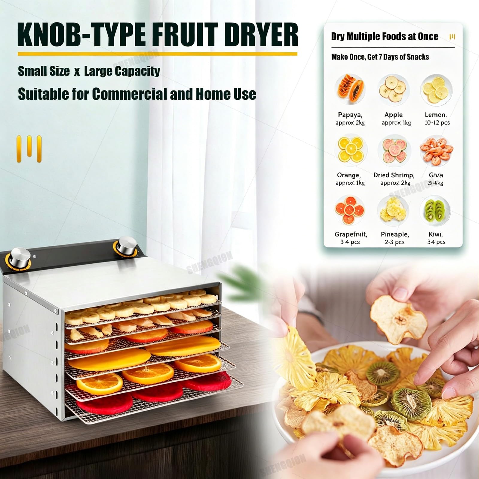 Disidratatore Alimentare Avanzato per Uso Domestico, Essiccatore Multi-Vassoio Acciaio Inox con Timer e Termostato Regolabile, per Preparare Jerky, Frutta Secca, Verdura e Erbe(8 Tray)