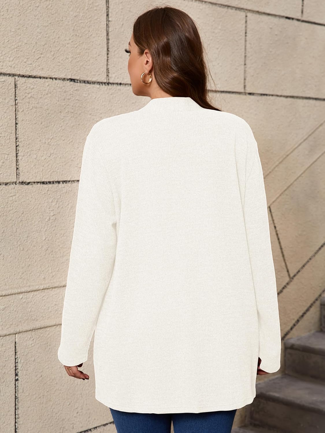 AusLook Women's Plus Size Lightweight Open Front Cardigan Long Sleeve Cover Ups Shrugs Jacket Shawls and Wraps Kimono - Image 2