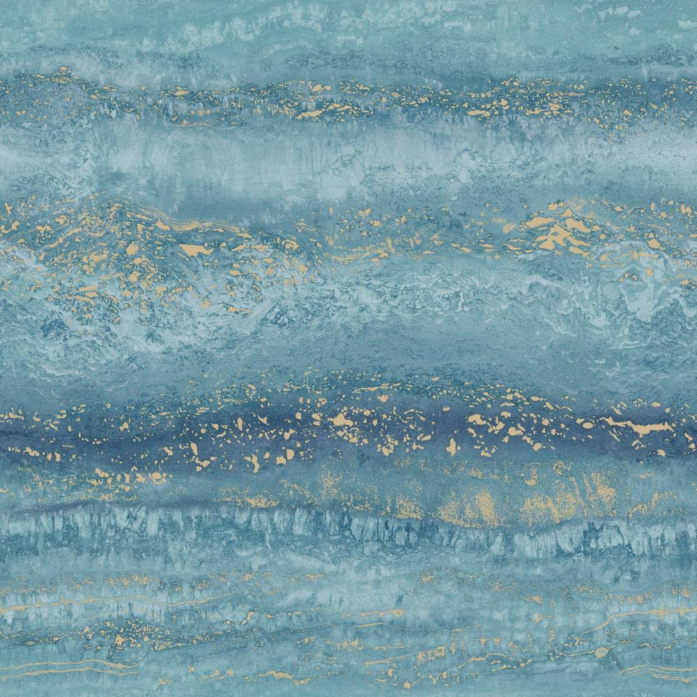 Muriva Blue-Green Semper Marble Teal Gold Wallpaper 189504 - Feature Metallic Granite Stone