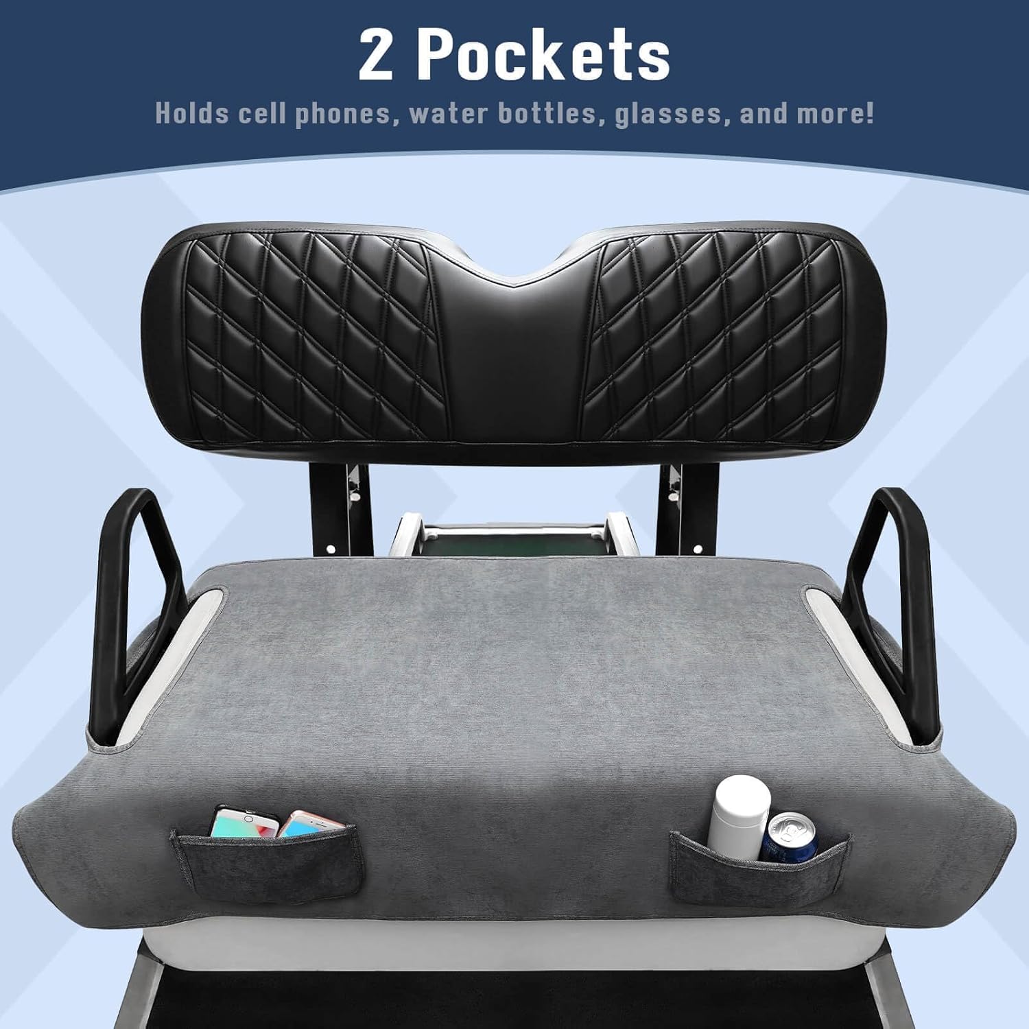 Golf Cart Seat Blanket Covers, Breathable Heavy Duty Universal Golf Cart Seat Covers for Club Car DS Precedent EZGO TXT RXV with 2 Pockets for Your Golf Items