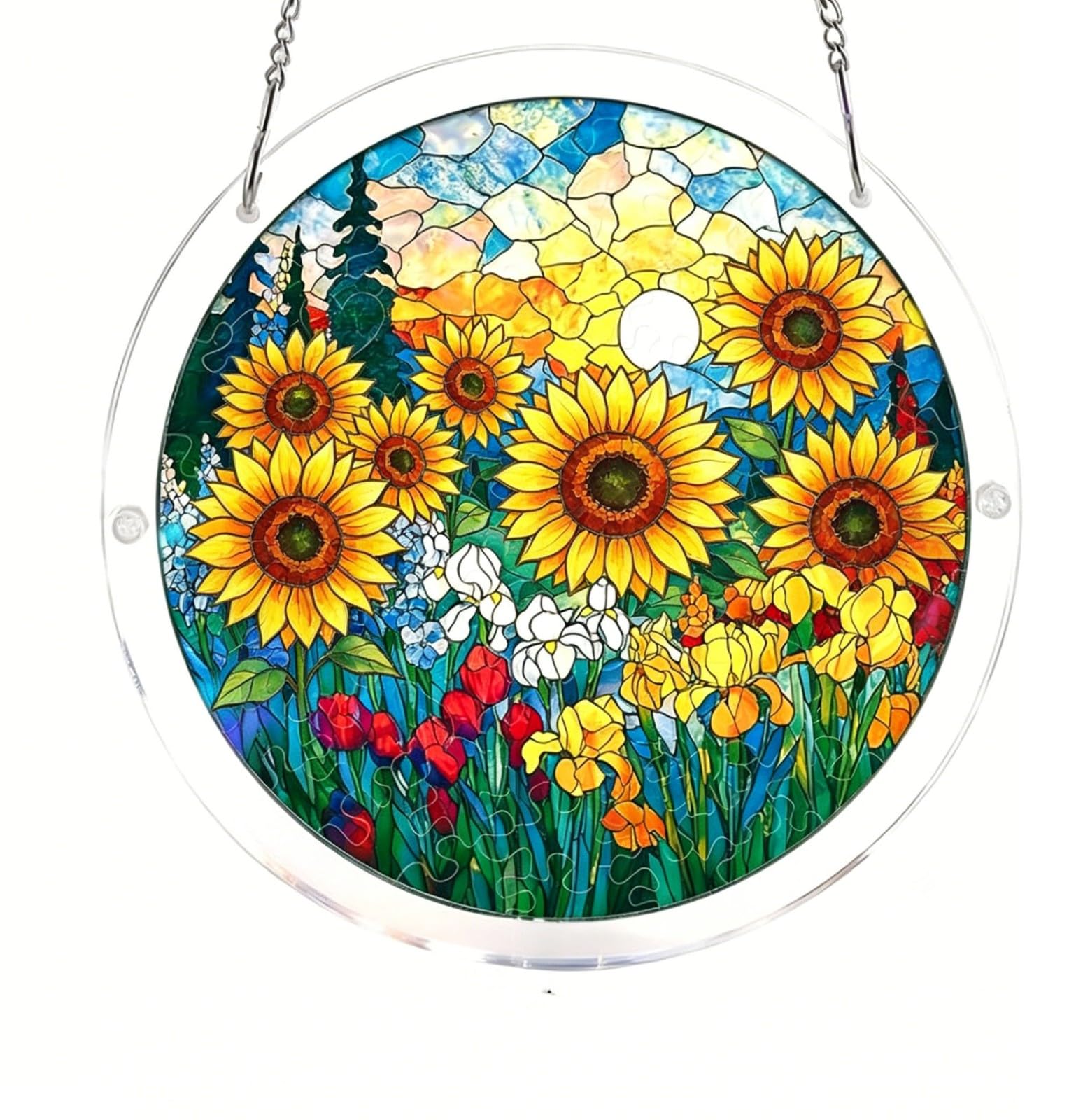 Acrylic Puzzles Suncatcher, 7.4 Inch Suncatcher Puzzle Garden Decoration, DIY Stained Glass Effect Sun Catcher Kit Window Hanging for Adults (B) — view 12
